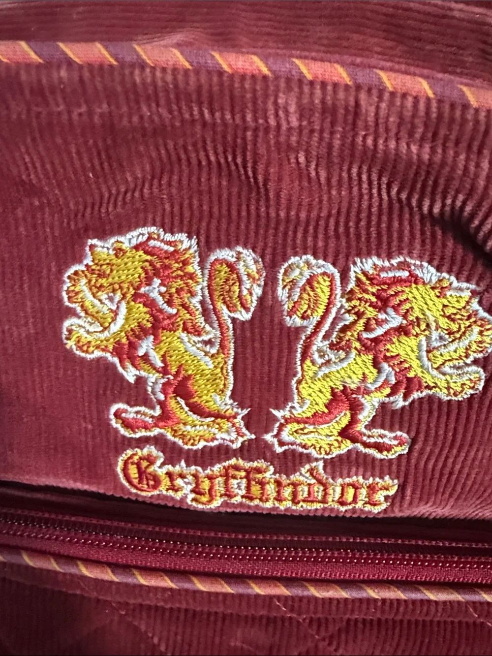 Vera Bradley Quilted Corduroy Backpack in Burgundy with Gryffindor Crest